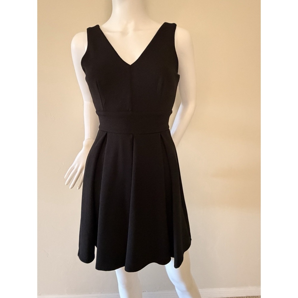 Haute Monde Black Knit Fit & Flare Mini Sleeveless V-Neck Pleated Zip Dress S - Picture 12 of 16